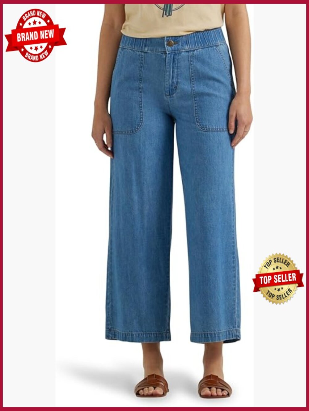 Wide Leg Utility Crop Capri Pants High Rise Elastic Waist